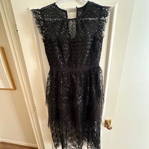 Self Portrait Black Grid Sequin Tiered Midi Dress